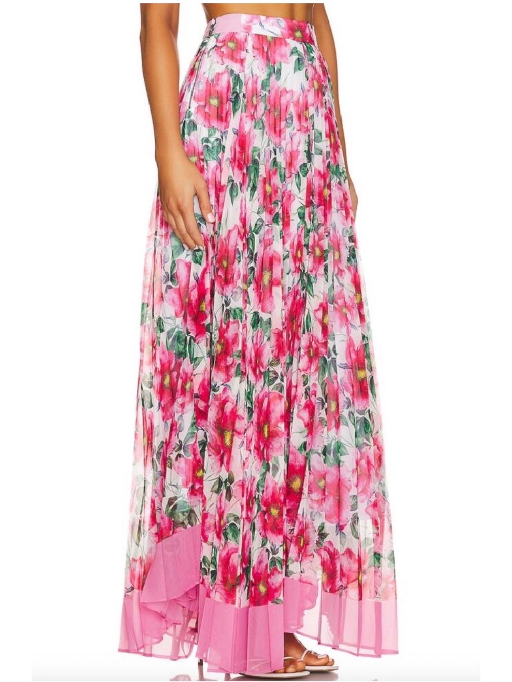 Alice and Olivia Pink Floral Pleated Maxi Skirt - Lightweight Women's Skirt